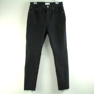 We The Free Black Button Fly Stitched Knee Skinny Leg Frayed Hem Denim Jeans 30